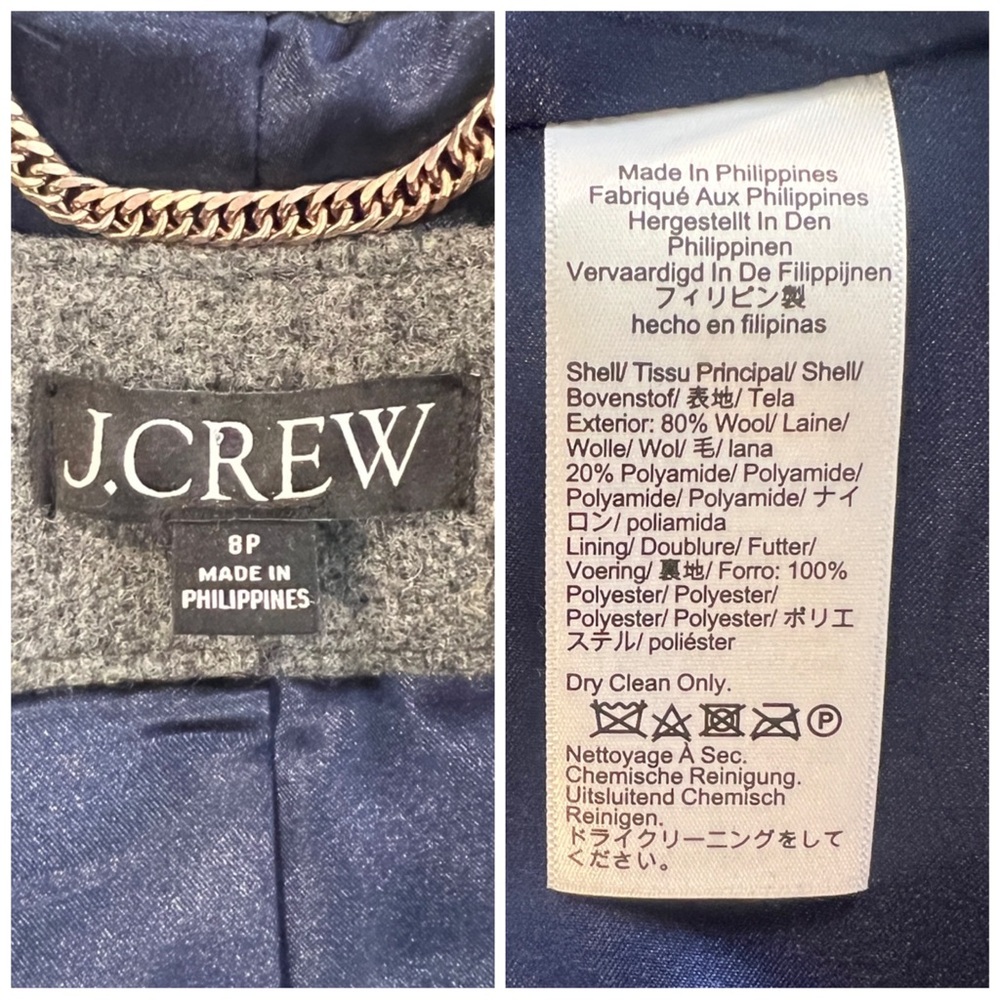 J.CREW Women Size 8P Heather Gray Toscana Coat Italian Stadium-cloth Wool‎ Blend - Picture 14 of 14